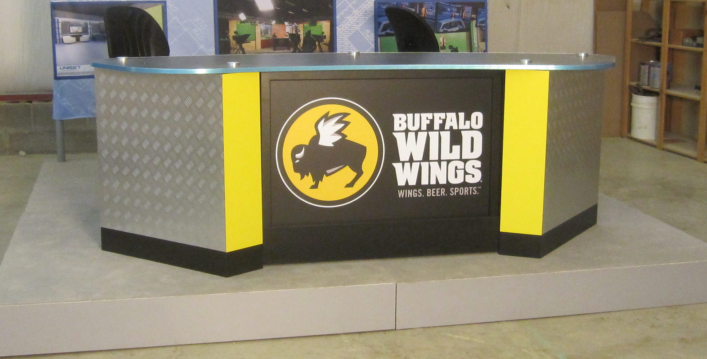 Buffalo Wild Winds, News Desk, UNIPRO Desk, Custom side panels, Interview news desk, sports desk