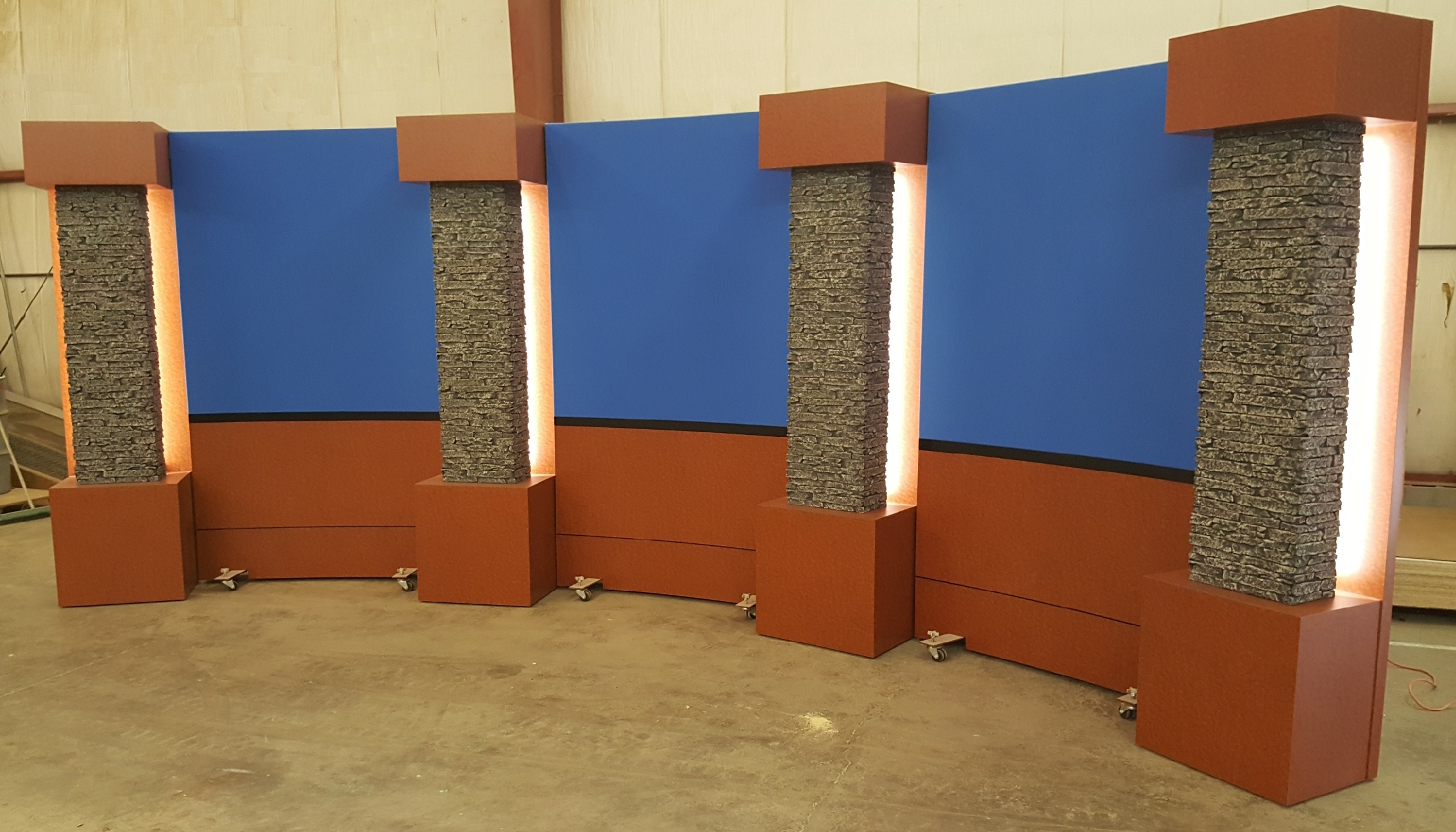 Rolling Panel System, modular set background, mobile set background, reversible set background, two sided set background, Penn State, Columns, LED columns, UNISET, Set Accessories, add ons, set elements, set background, studio accessories, studio backgrounds