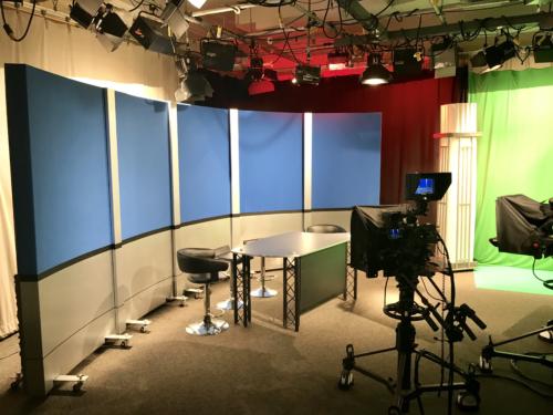 tv studio set design for news desk background 
