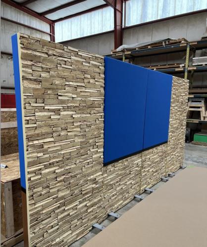 Rolling Panel with Faux stone and Blue Veltex 