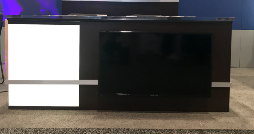 Transition desk with monitor on the front