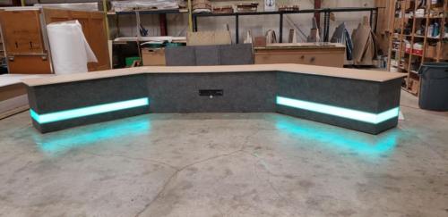 Custom Transition Panel Desk with Slate and Blue LED lights 